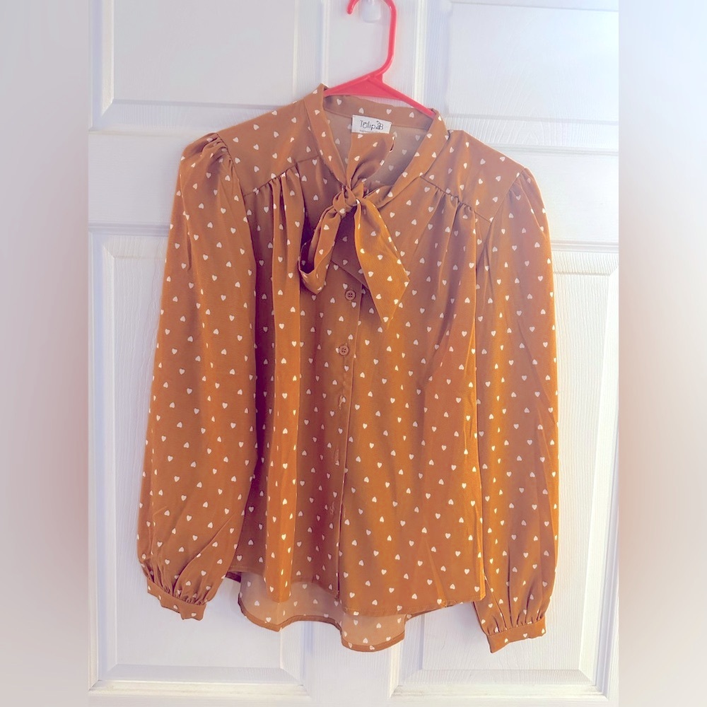 Tulip Women's Mustard Yellow Heart Print Blouse